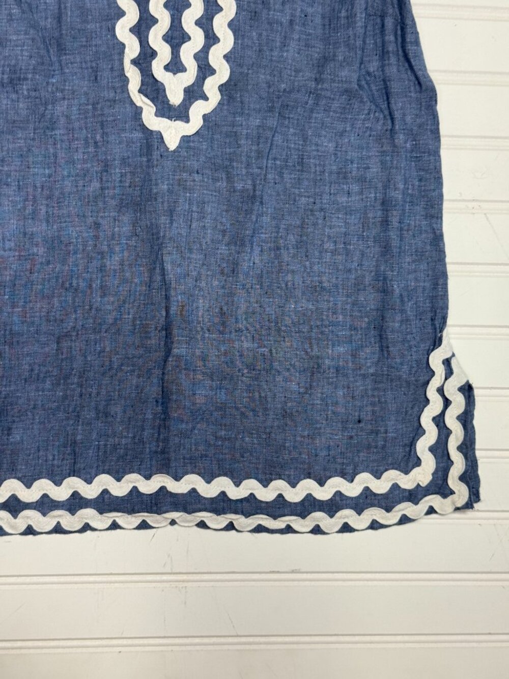 Charter Club Blue Linen Tunic Top White Trim Petite Small - Picture 4 of 7